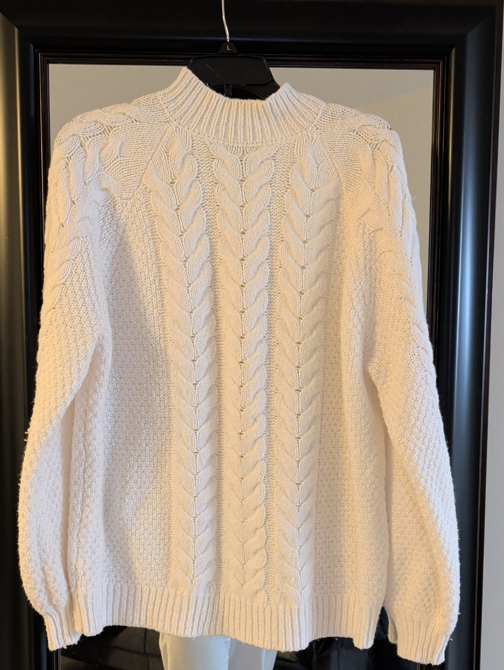 Ann Taylor Cream Cable Knit Mock Neck Sweater
